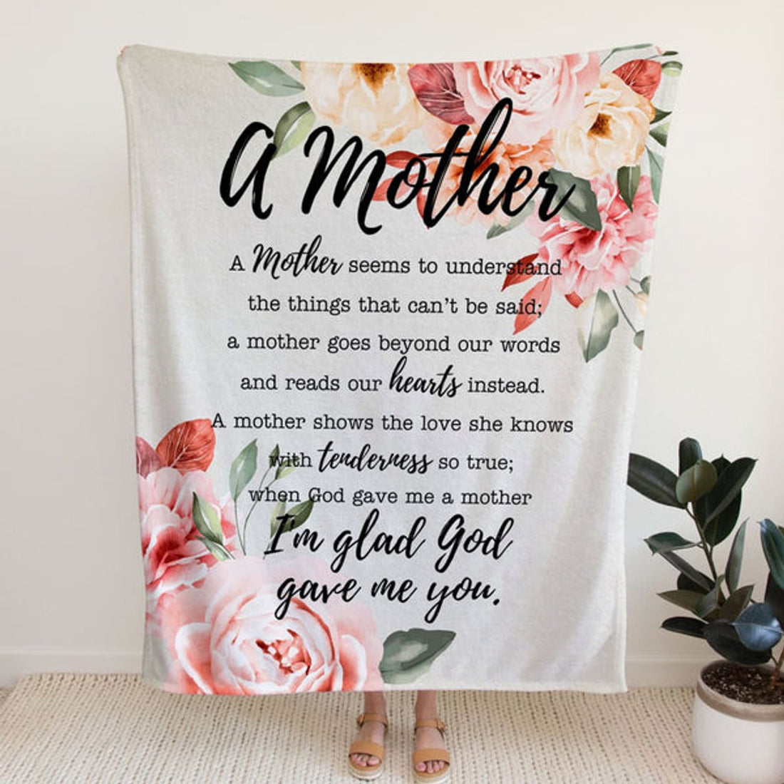 FUNSTUFFPRINT A Mother I Am Glad God Gave Me You Mother's Day Gifts Fleece Blanket - Christian Blanket - Bible Verse Blanket