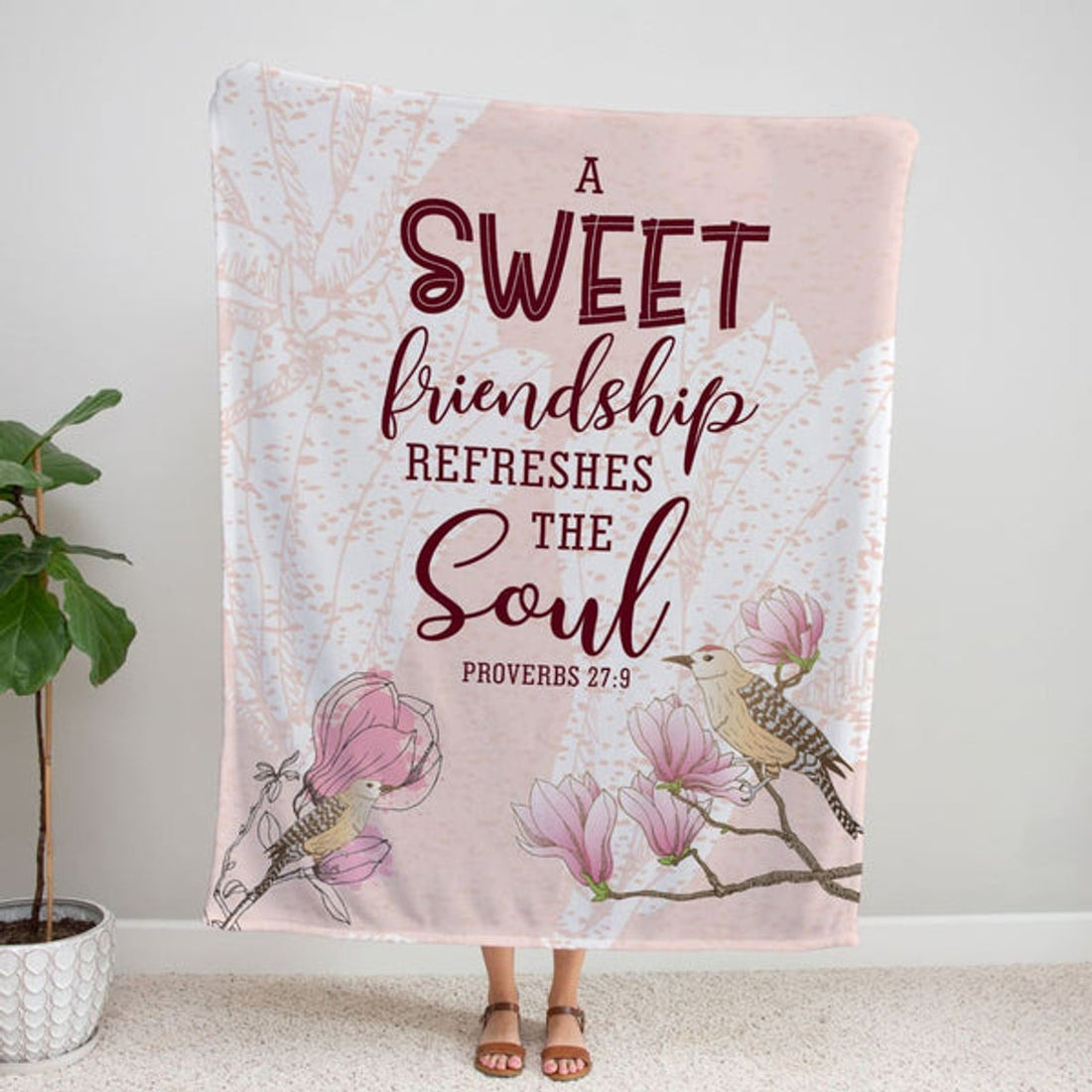 FUNSTUFFPRINT A Sweet Friendship Refreshes The Soul Proverbs 279 Fleece Blanket - Christian Blanket - Bible Verse Blanket