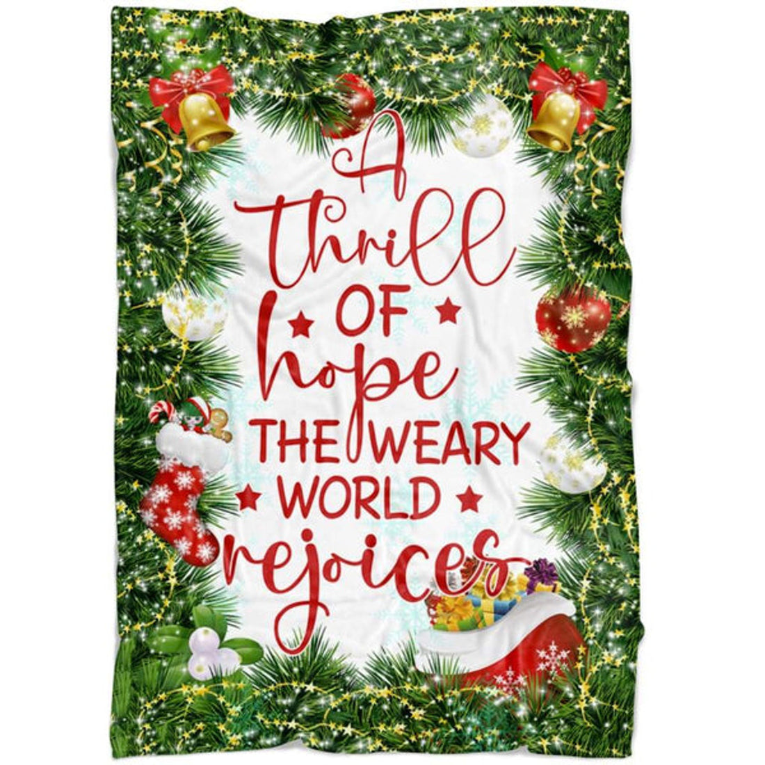 FUNSTUFFPRINT A Thrill Of Hope The Weary World Rejoices Christmas Fleece Blanket - Christian Blanket - Bible Verse Blanket