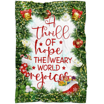 FUNSTUFFPRINT A Thrill Of Hope The Weary World Rejoices Christmas Fleece Blanket - Christian Blanket - Bible Verse Blanket