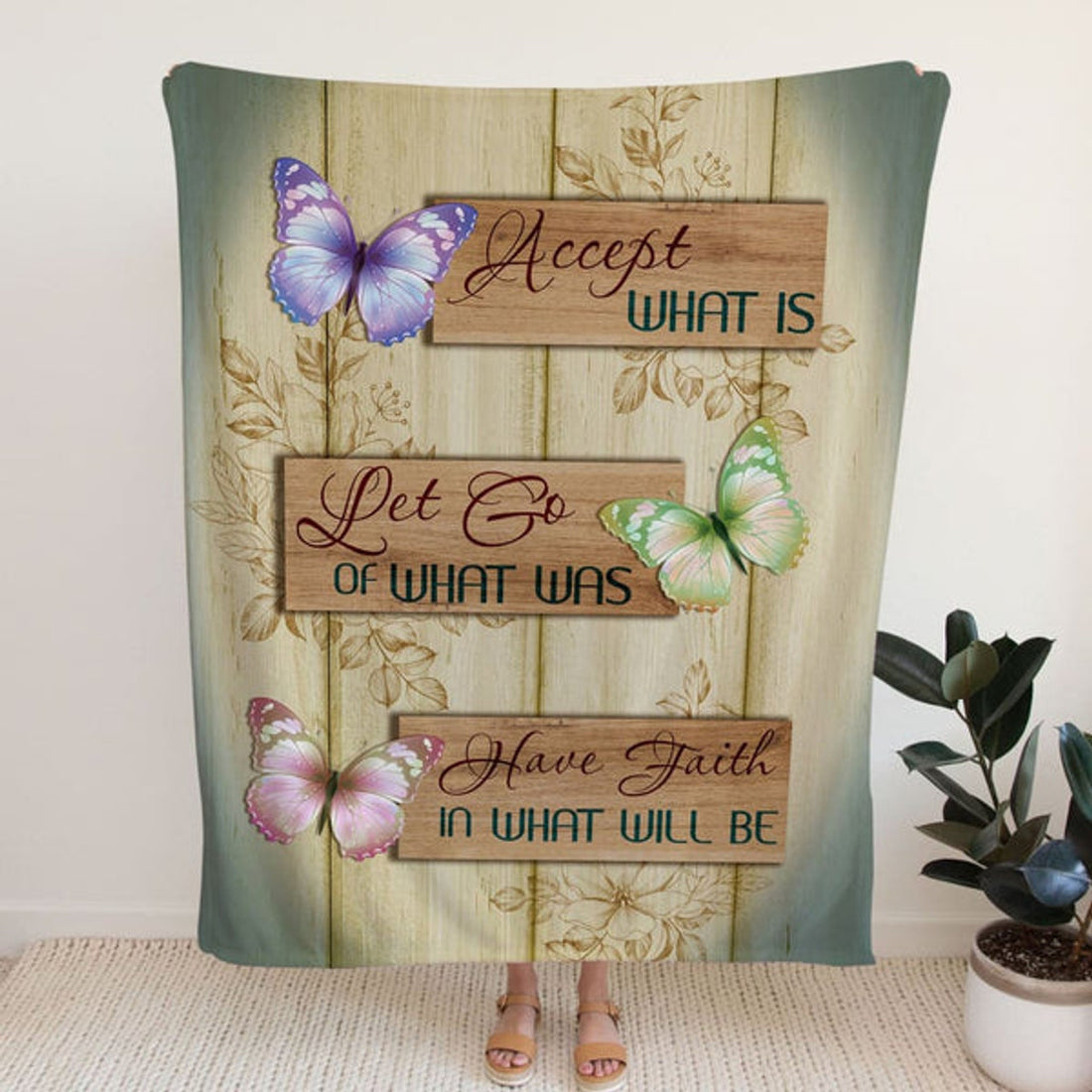 FUNSTUFFPRINT Accept What Is Let Go Of What Was Have Faith In What Will Be Fleece Blanket - Christian Blanket - Bible Verse Blanket