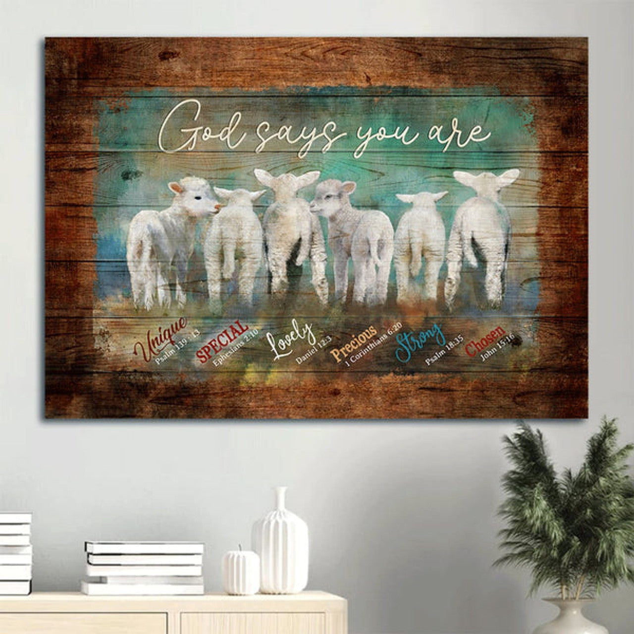 Adorable Baby Lambs God Says You Are Unique Canvas Wall Art - Christian Wall Decor