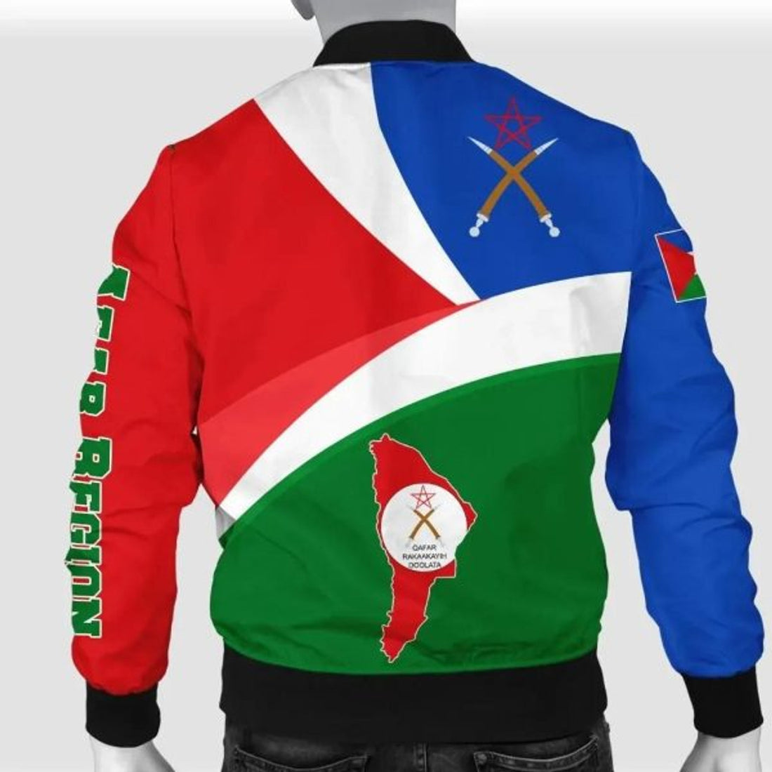 FUNSTUFFPRINT Africa Zone Jacket - Afar Region Flag Maps Green Bomber Jacket 3D Bomber Jacket
