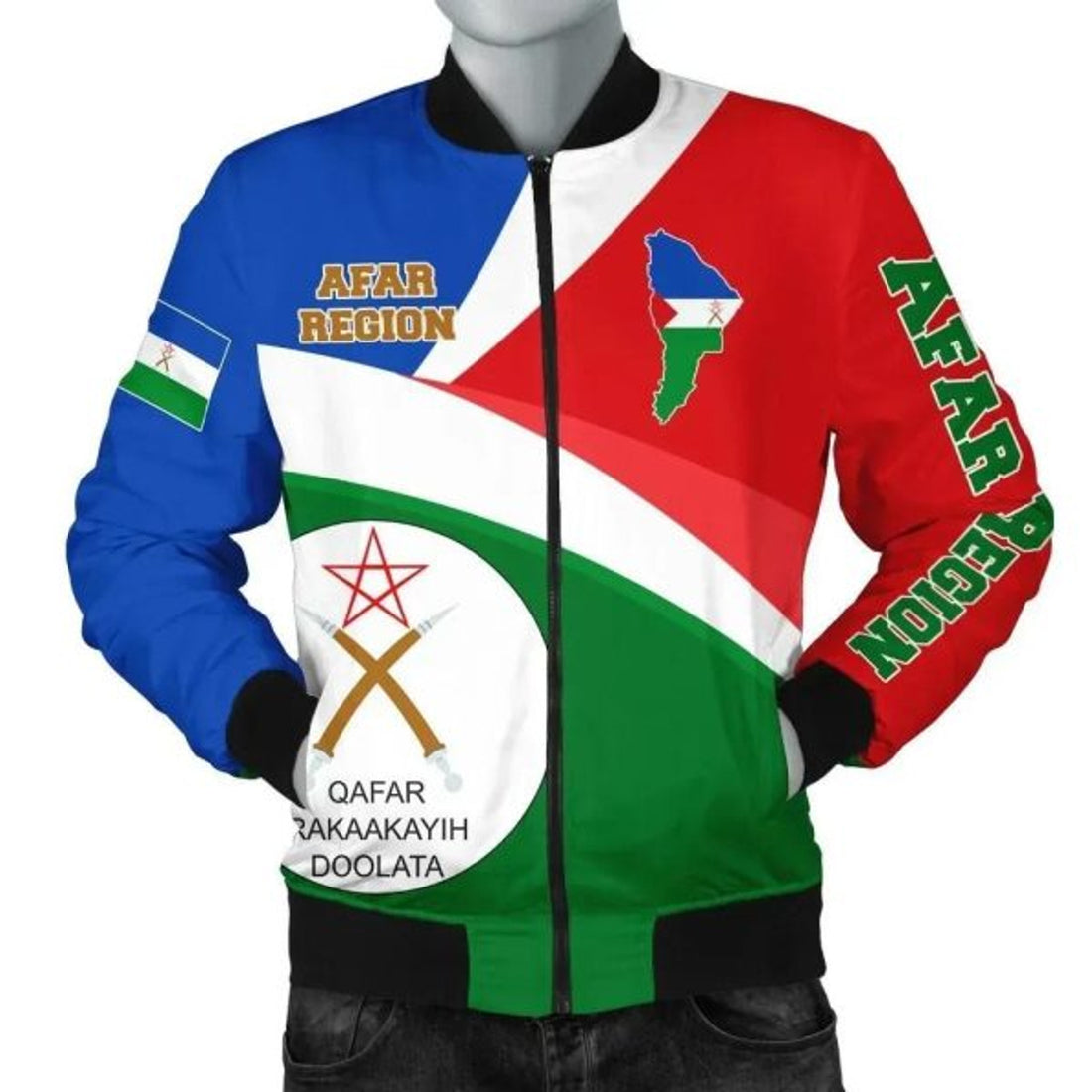 FUNSTUFFPRINT Africa Zone Jacket - Afar Region Flag Maps Green Bomber Jacket 3D Bomber Jacket