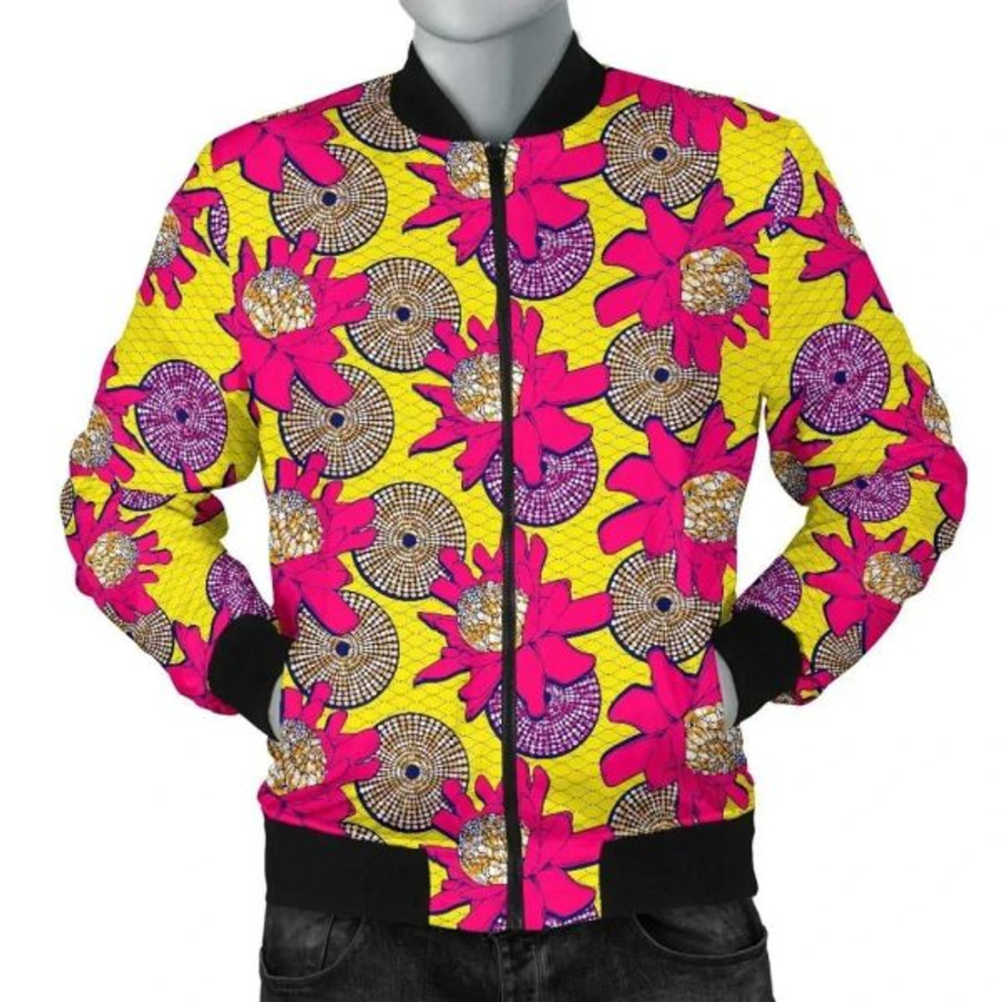 FUNSTUFFPRINT Africa Zone Jacket - Ankara Cloth - Protea 3D Bomber Jacket