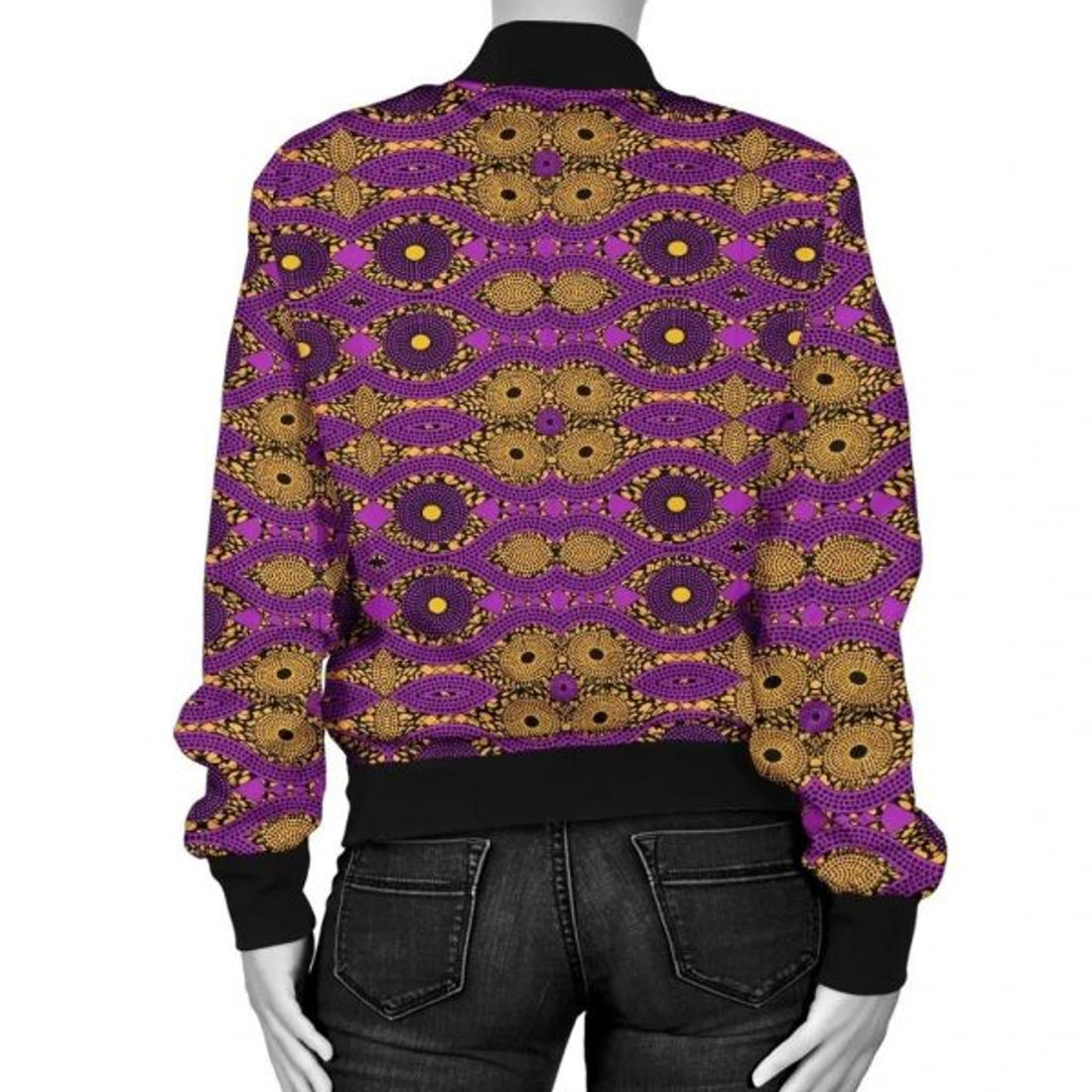 FUNSTUFFPRINT Africa Zone Jacket - Ankara Cloth - Violet Cowrie Women Bomber Jacket