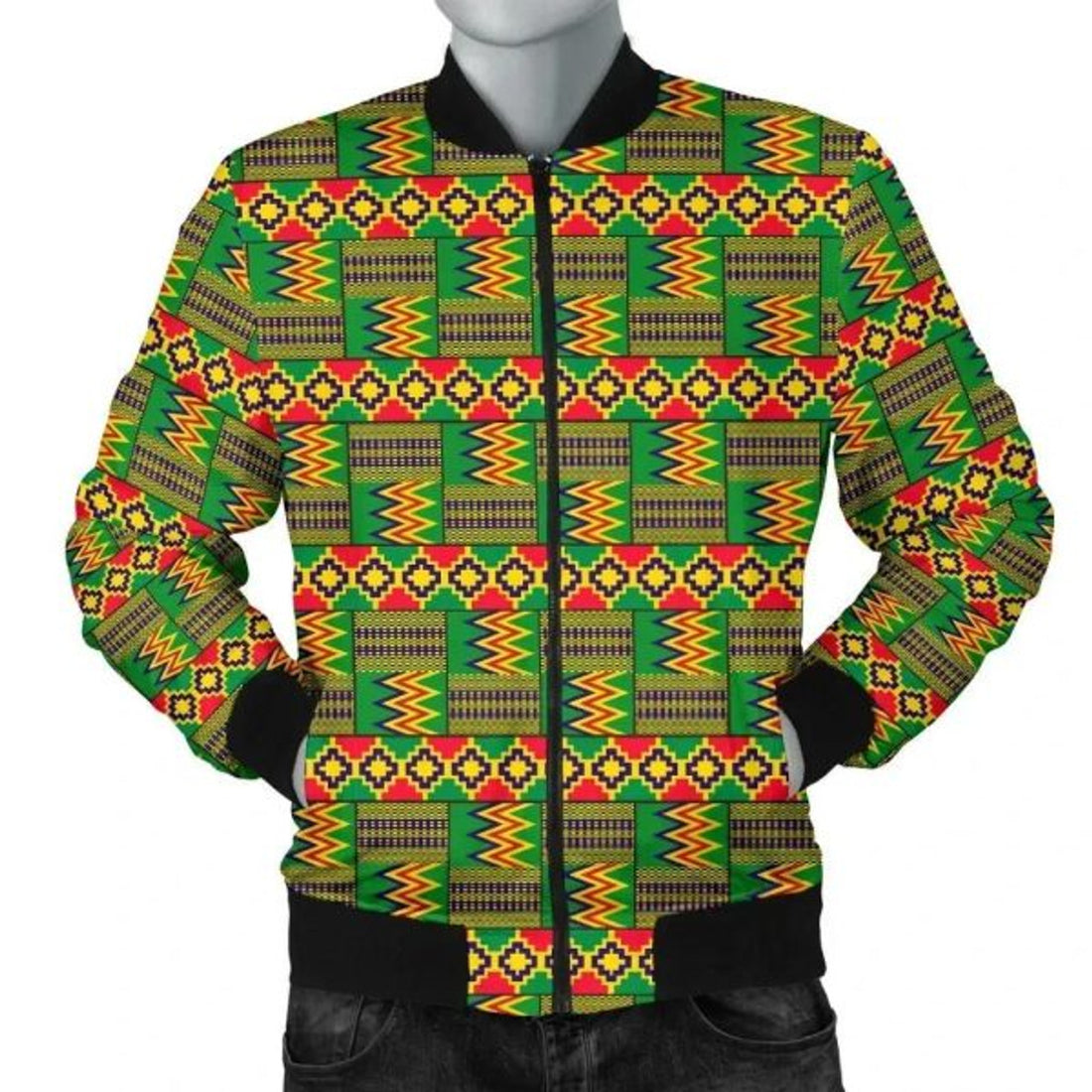 FUNSTUFFPRINT Africa Zone Jacket - Kente Cloth - Reggae Golden 3D Bomber Jacket