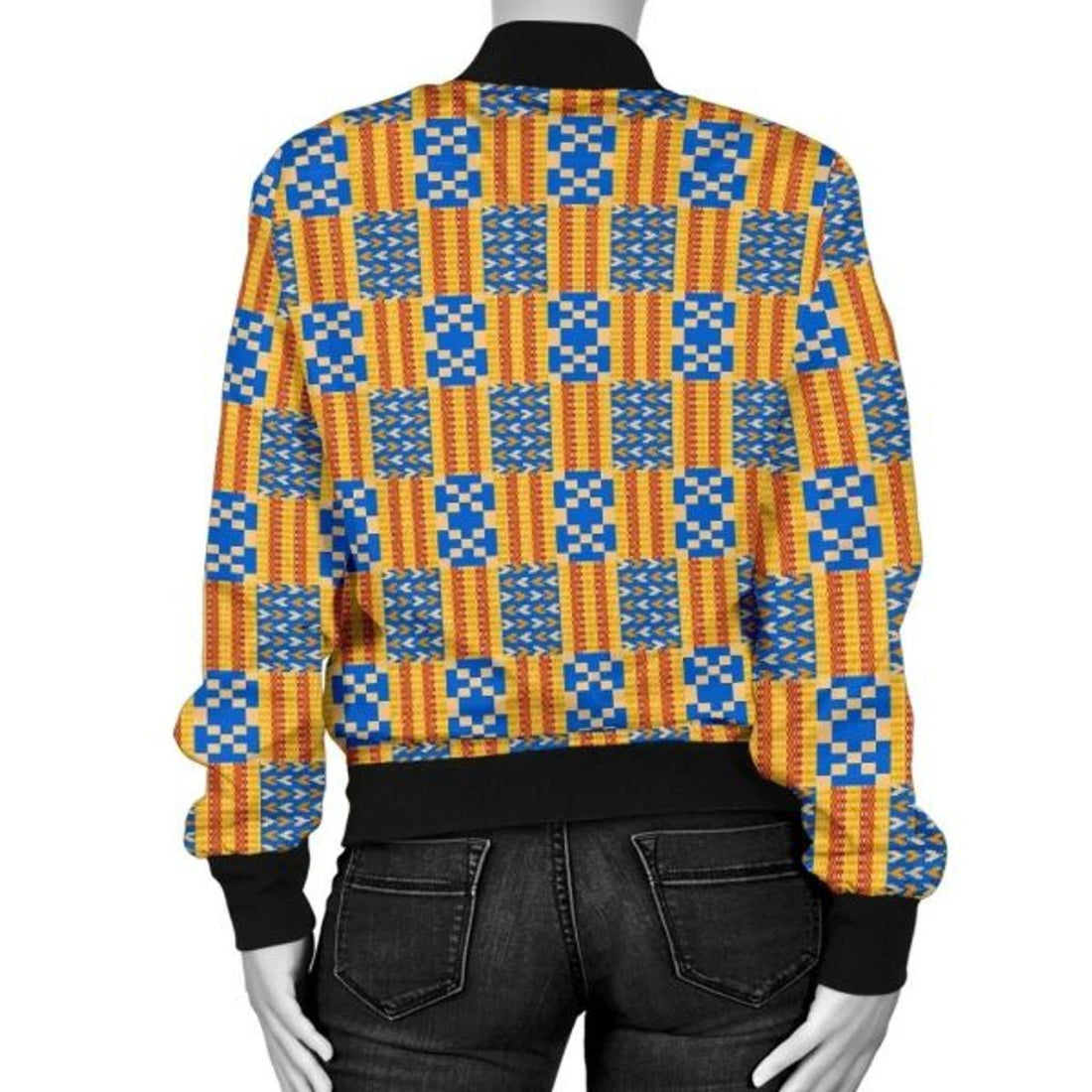 FUNSTUFFPRINT Africa Zone Jacket - Kente Cloth - Weaving Style Women Bomber Jacket