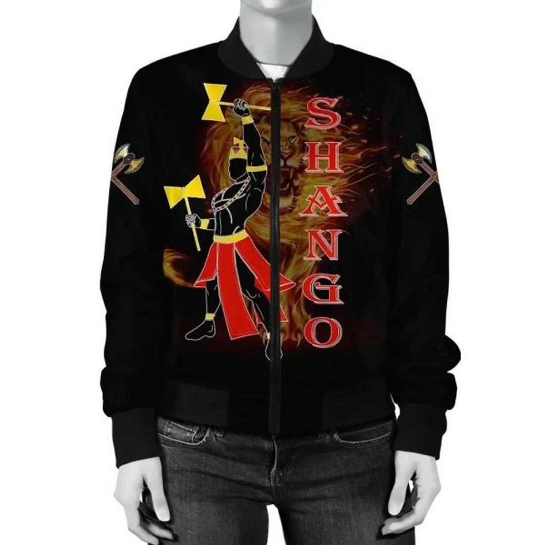 FUNSTUFFPRINT Africa Zone Jacket - Orisha Shango Lion Fire Bomber Jacket 3D Bomber Jacket