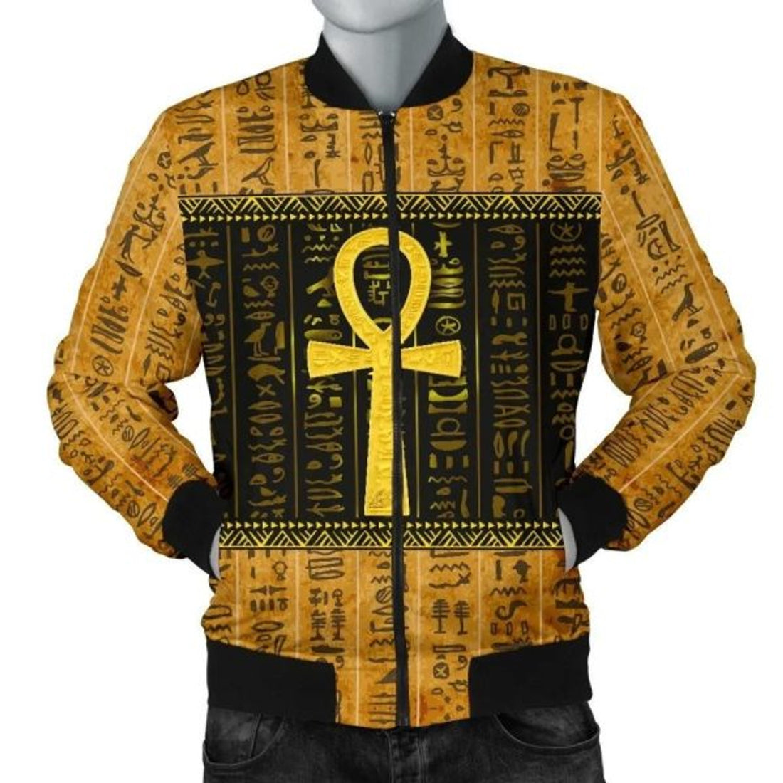 FUNSTUFFPRINT African Men's Bomber Jacket - Ankh Egypt - 3D Bomber Jacket