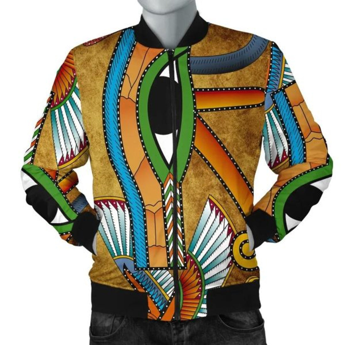 FUNSTUFFPRINT African Men's Bomber Jacket - Egyptian Hieroglyphics and Gods Self Knowledge - 3D Bomber Jacket