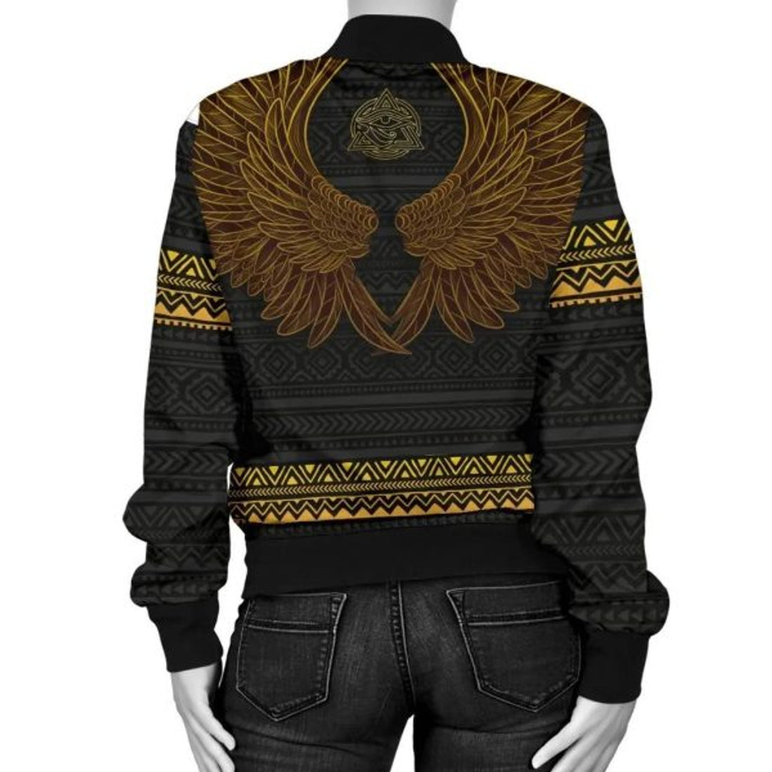 FUNSTUFFPRINT African Women's Bomber Jacket - Africa Ancient Egypt Ankh & Horus Wings - 3D Bomber Jacket