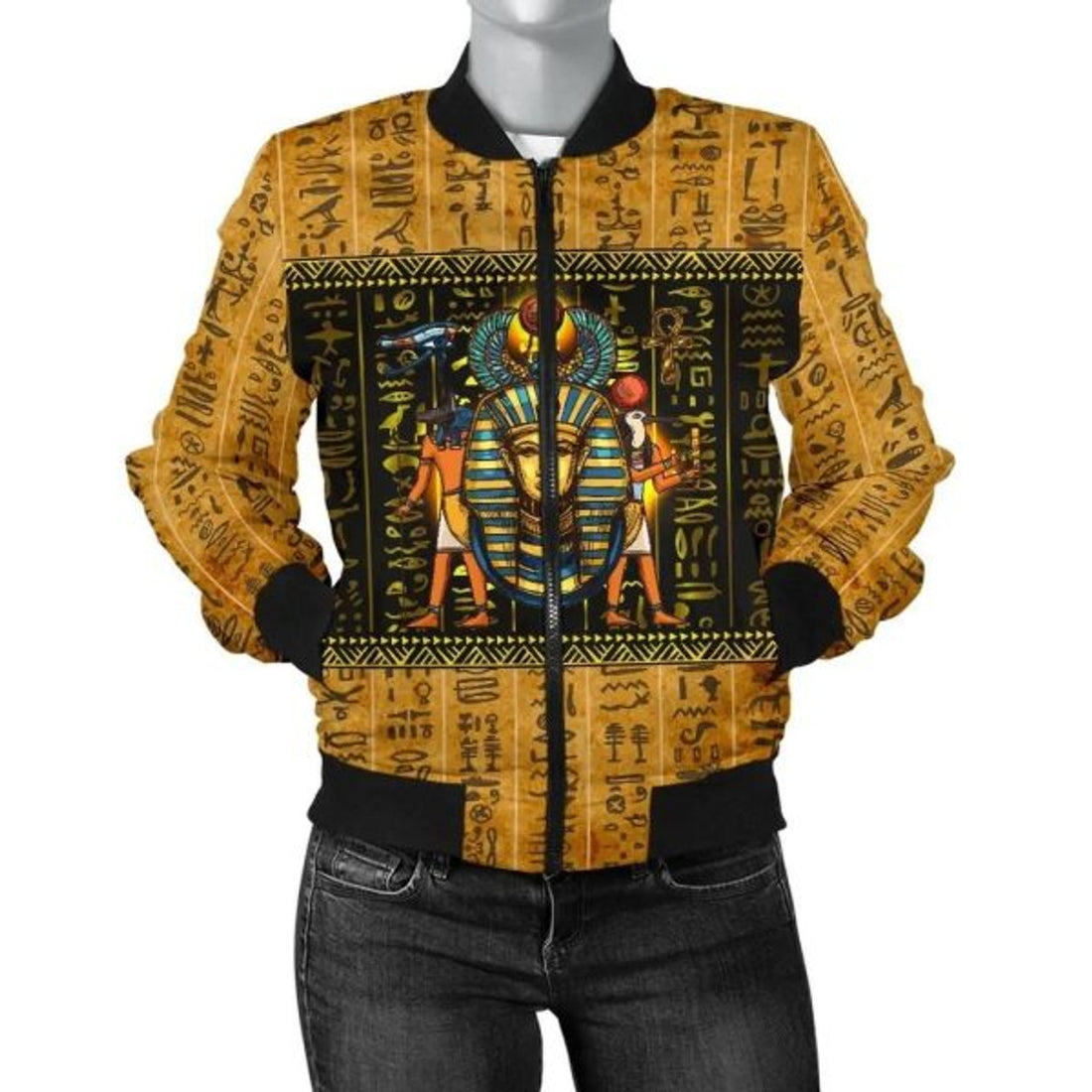 FUNSTUFFPRINT African Women's Bomber Jacket - Mysteries Of Ancient Egypt - 3D Bomber Jacket