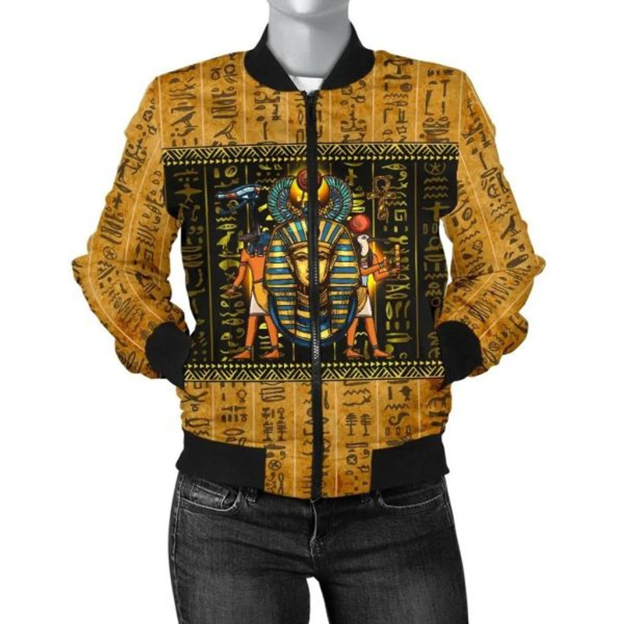 FUNSTUFFPRINT African Women's Bomber Jacket - Mysteries Of Ancient Egypt - 3D Bomber Jacket