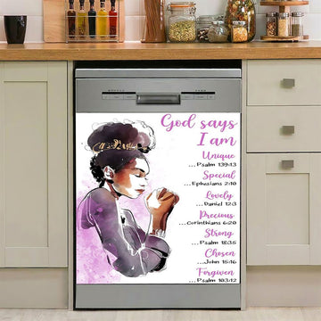 African American Women God Says I Am Dishwasher Cover, Motivational Dishwasher Magnet Cover For Black Girls Teens