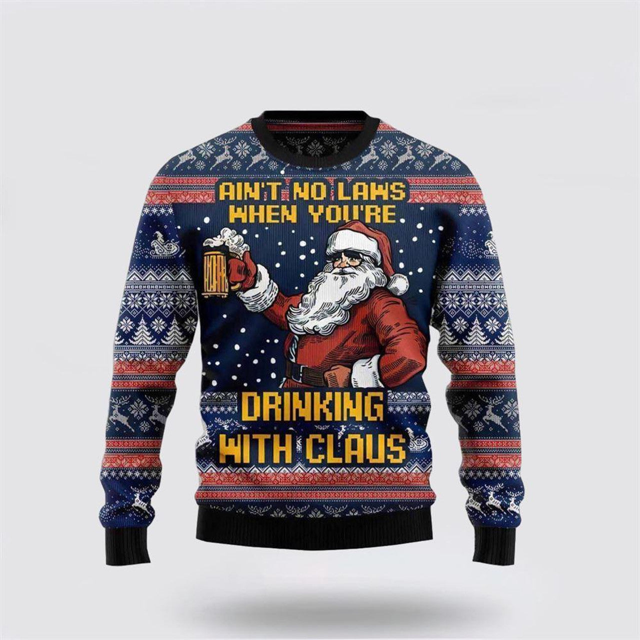 FUNSTUFFPRINT Aint No Laws When Youre Drinking With Claus Ugly Christmas Sweater – Christmas Gifts For Frends Ugly  Sweater