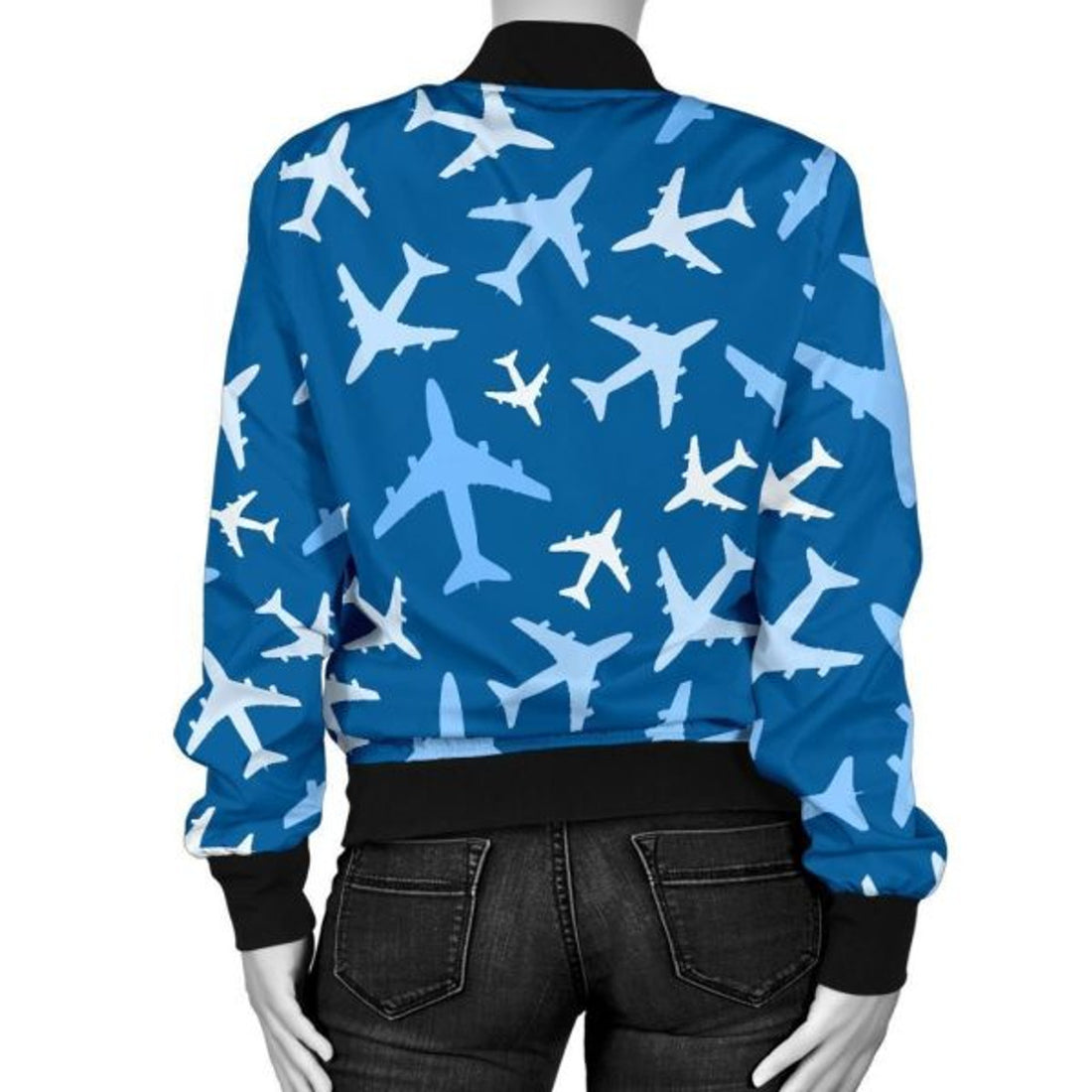 FUNSTUFFPRINT Airplane Pattern Print Women Casual 3D Bomber Jacket