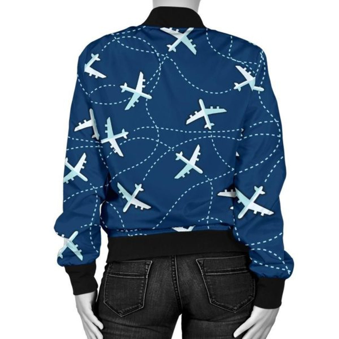 FUNSTUFFPRINT Airplane Print Pattern Women Casual 3D Bomber Jacket