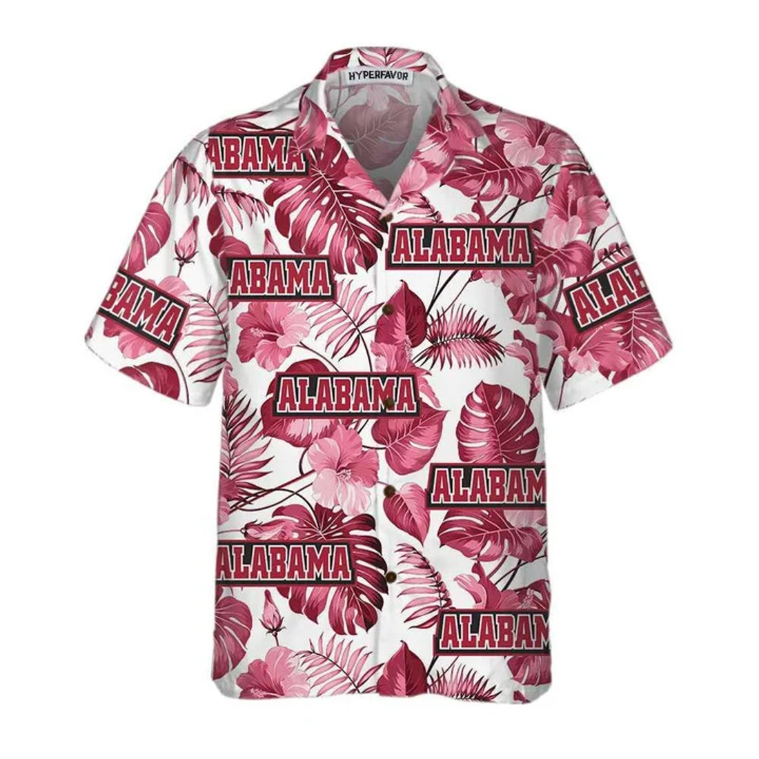Alabama USA Pink Tropical Leaf Pattern Hawaiian Shirt