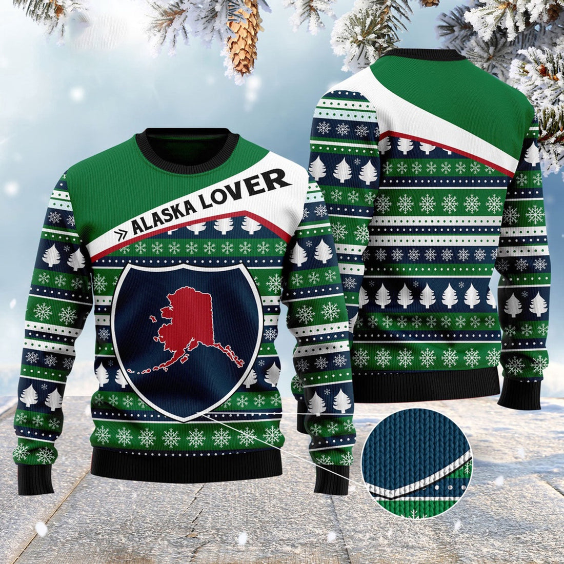 FUNSTUFFPRINT Alaska Lover Ugly Christmas Sweater, Christmas Sweater, Ugly Sweater, Funny Xmas Sweaters Ugly Sweater