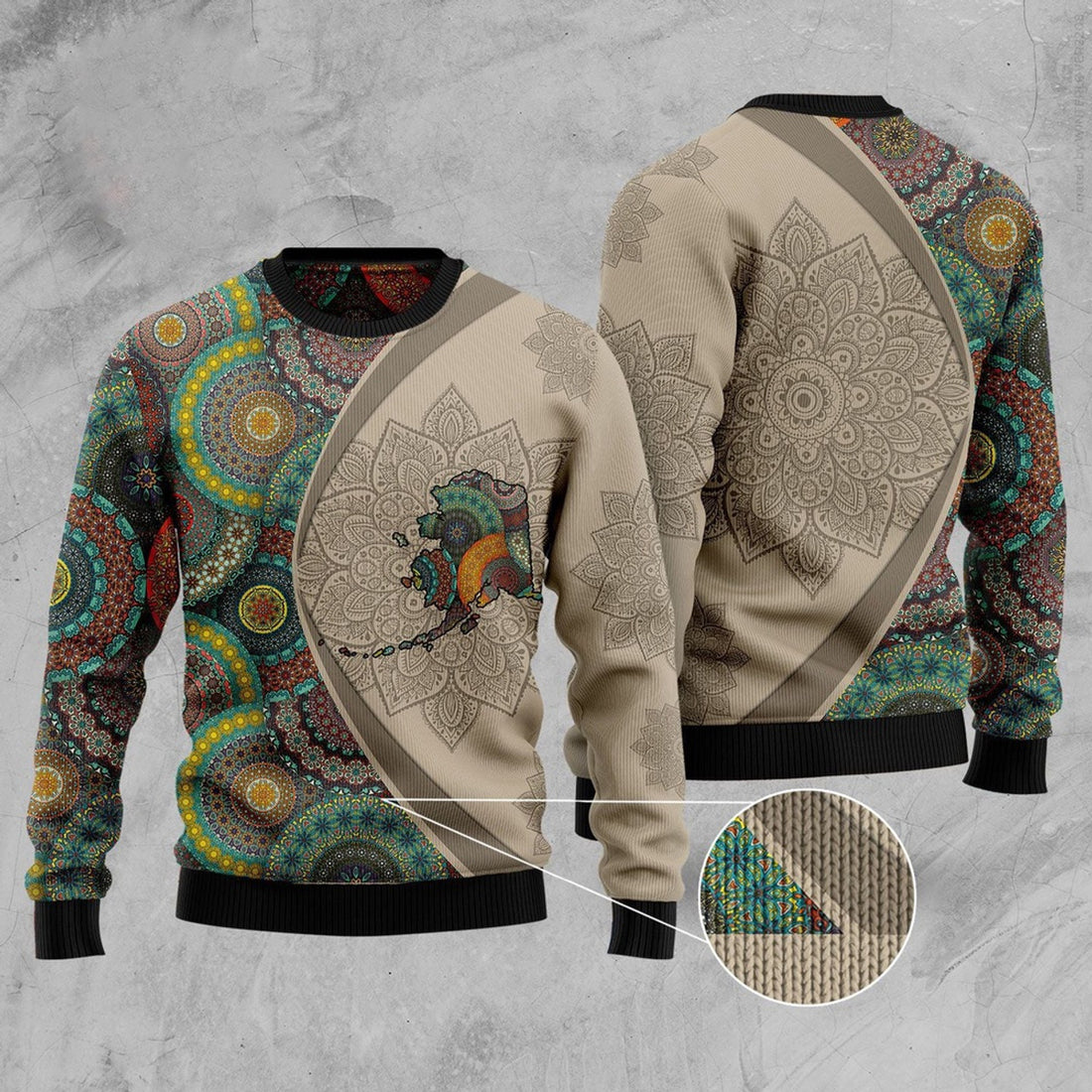 FUNSTUFFPRINT Alaska Mandala Ugly Christmas Sweater, Christmas Sweater, Ugly Sweater, Funny Xmas Sweaters Ugly Sweater