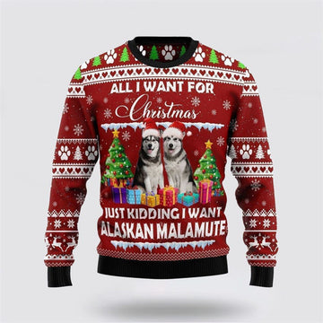 FUNSTUFFPRINT Alaskan Malamute Is All I Want For Xmas Ugly Christmas Sweater For Men And Women, Gift For Christmas, Best Winter Christmas Outfit Ugly  Sweater