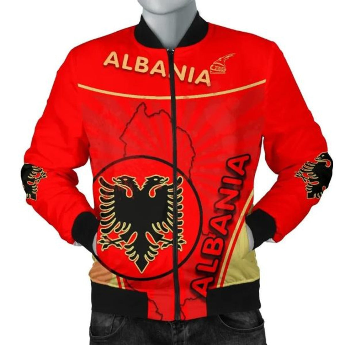 FUNSTUFFPRINT Albania Men Bomber Jacket Circle Stripes Flag Version 3D Bomber Jacket