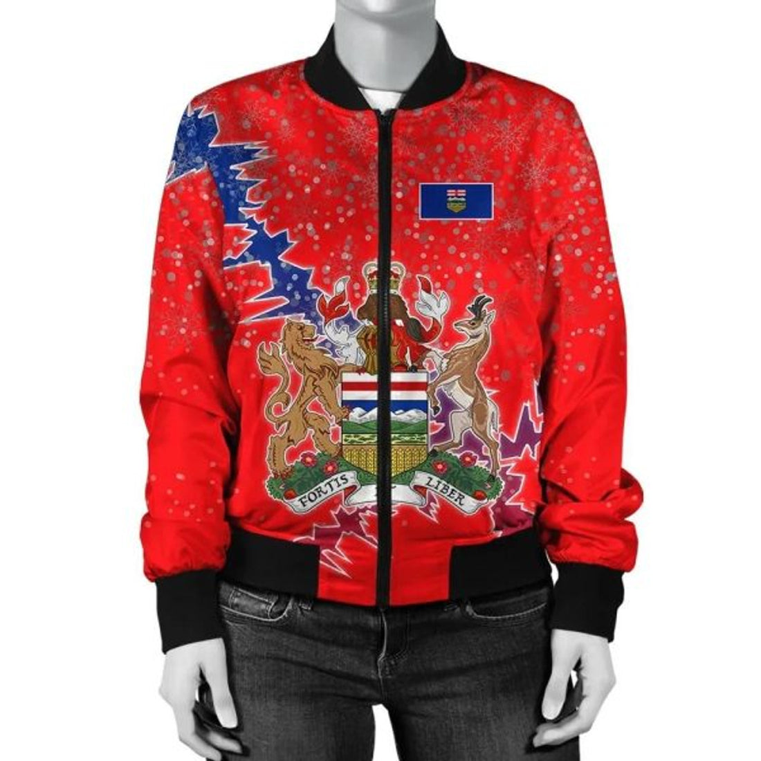 FUNSTUFFPRINT Alberta Christmas Coat Of Arms Women Bomber Jacket Style 3D Bomber Jacket