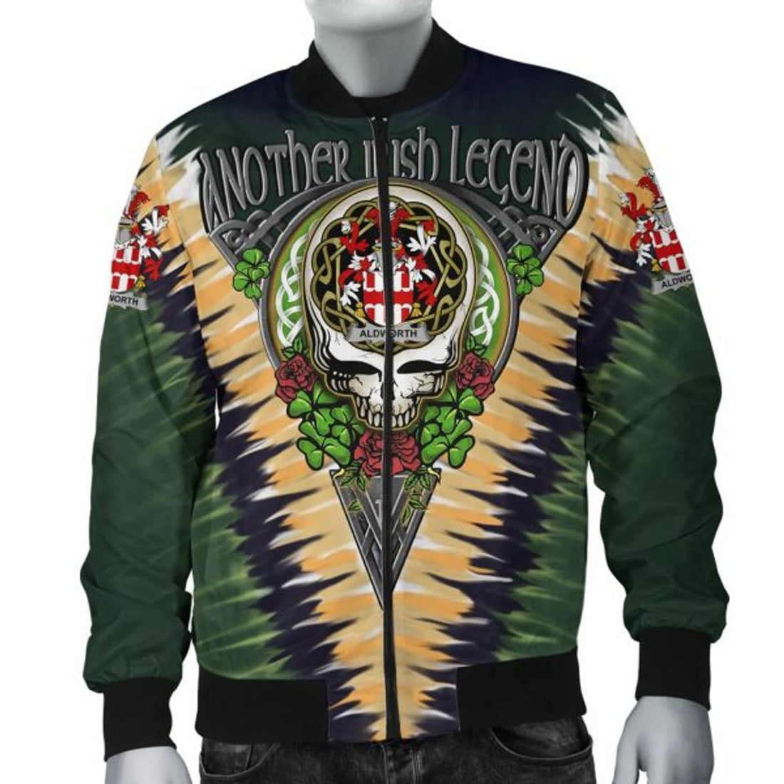 FUNSTUFFPRINT Aldworth Ireland Bomber Jacket - GD Irish Legend Shamrock V Tie-Dye 3D Bomber Jacket