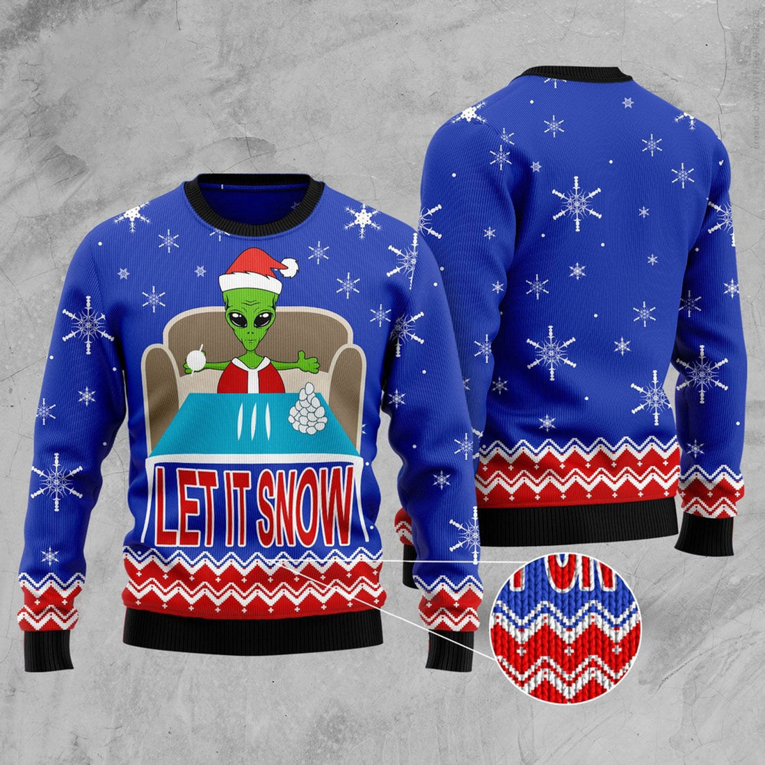 FUNSTUFFPRINT Alien Let It Snow Ugly Christmas Sweater, Christmas Sweater, Ugly Sweater, Funny Xmas Sweaters Ugly Sweater