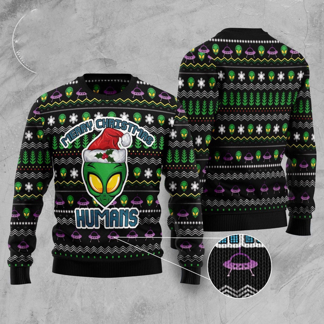 FUNSTUFFPRINT Alien Merry Christmas Humans Ugly Christmas Sweater, Christmas Sweater, Ugly Sweater, Funny Xmas Sweaters Ugly Sweater