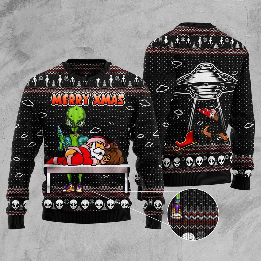 FUNSTUFFPRINT Alien Merry Xmas Ugly Christmas Sweater, Christmas Sweater, Ugly Sweater, Funny Xmas Sweaters Ugly Sweater