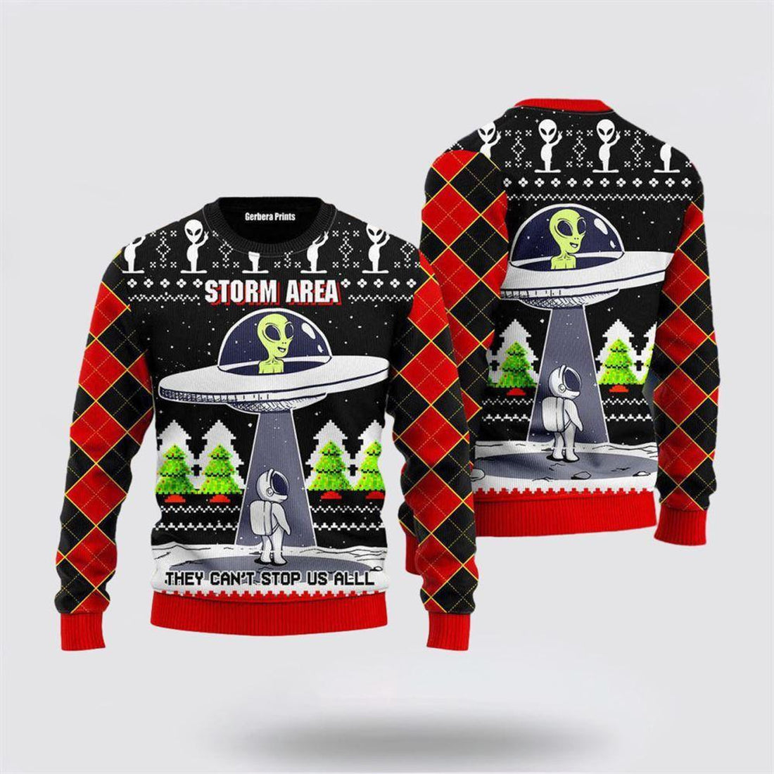 FUNSTUFFPRINT Alien Stop Area Ugly Christmas Sweater For Men & Women – Christmas Gifts For Frends Ugly  Sweater