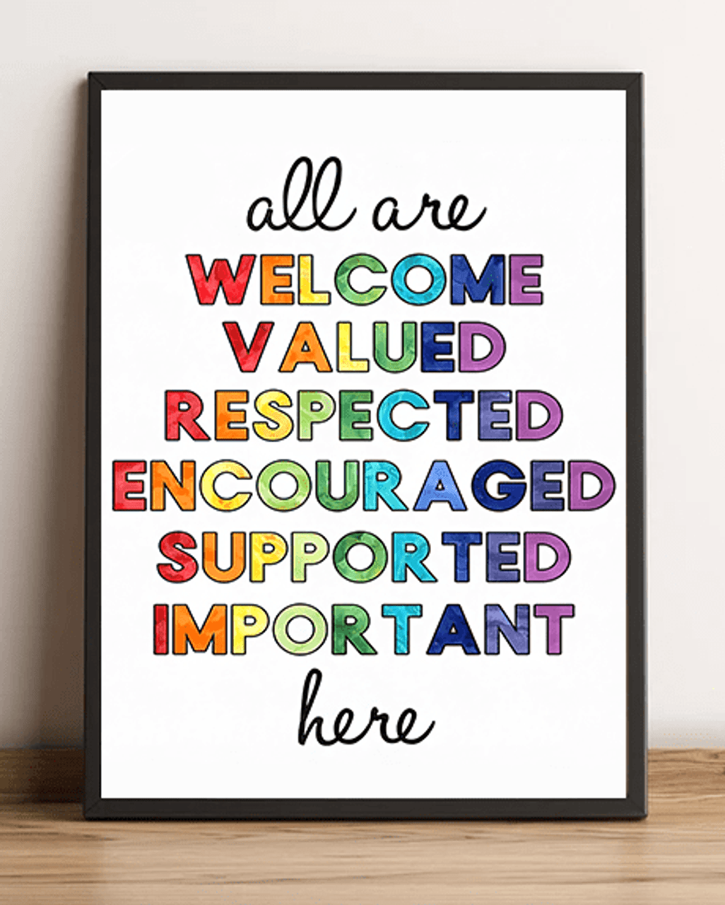 All Are Welcome Valued Respected Encouraged Supported Important Here Poster and Canvas