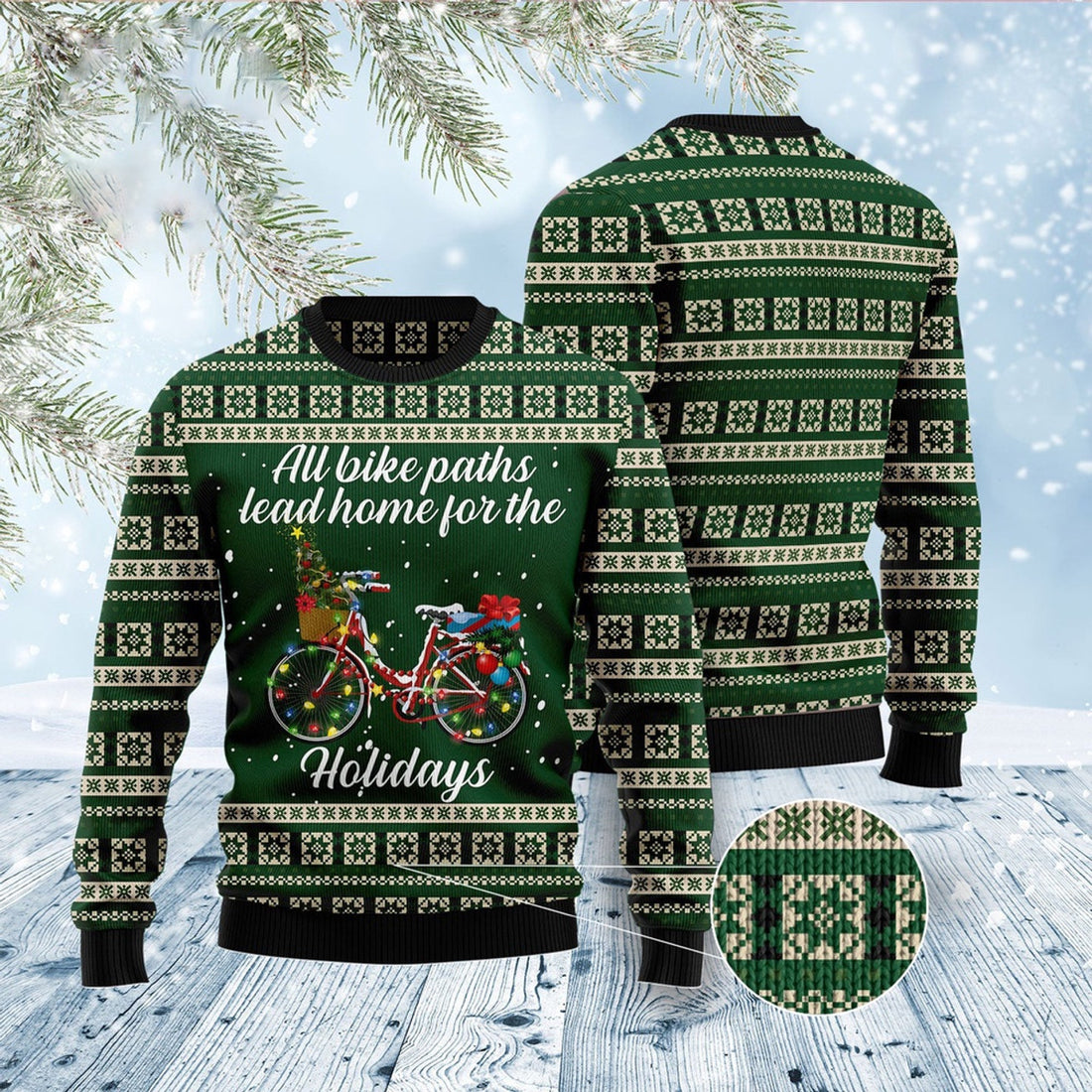 FUNSTUFFPRINT All Bike Paths Lead Home For The Holiday Ugly Christmas Sweater, Christmas Sweater, Ugly Sweater, Funny Xmas Sweaters Ugly Sweater