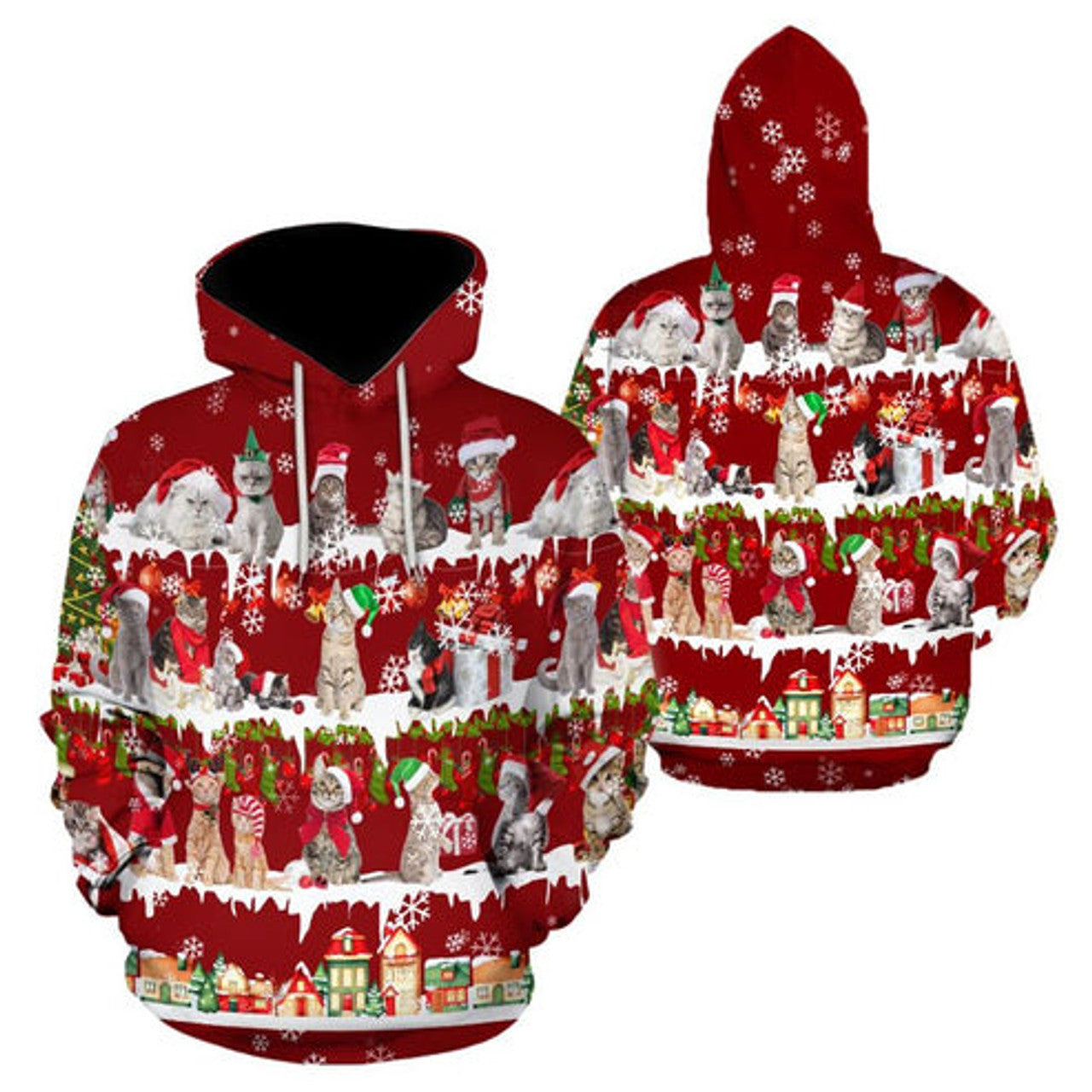 FUNSTUFFPRINT 3D All Cat Breeds Christmas All Over 3D Hoodie and Zip Hoodie