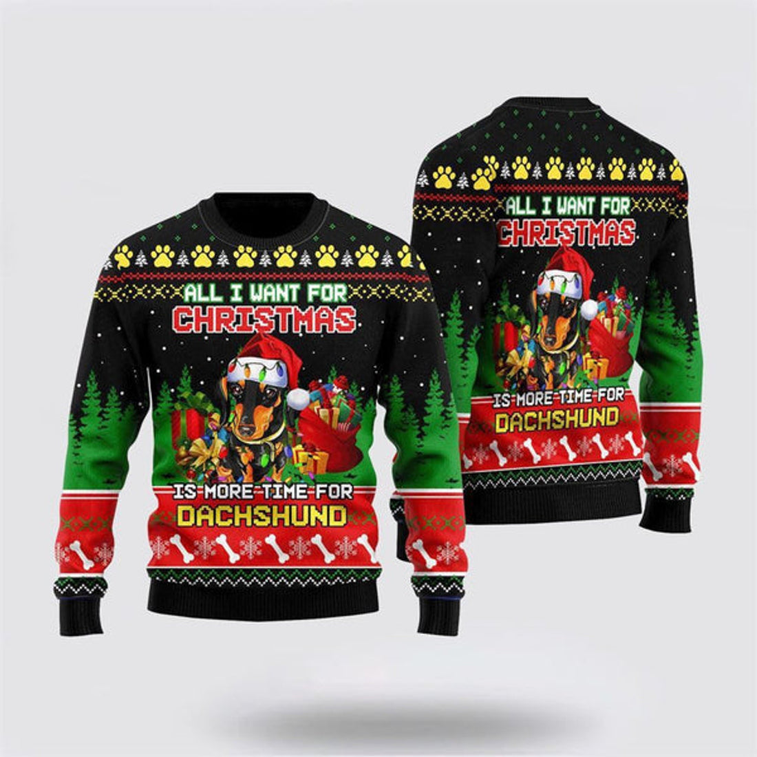 FUNSTUFFPRINT All I Want For Christmas Is Dachshund Ugly Christmas Sweater For Men And Women, Gift For Christmas, Best Winter Christmas Outfit Ugly  Sweater