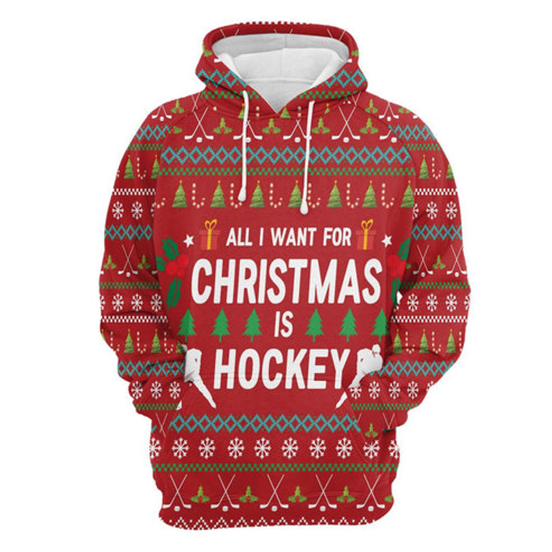 FUNSTUFFPRINT 3D All I Want For Christmas Is Hockey All Over 3D Hoodie and Zip Hoodie