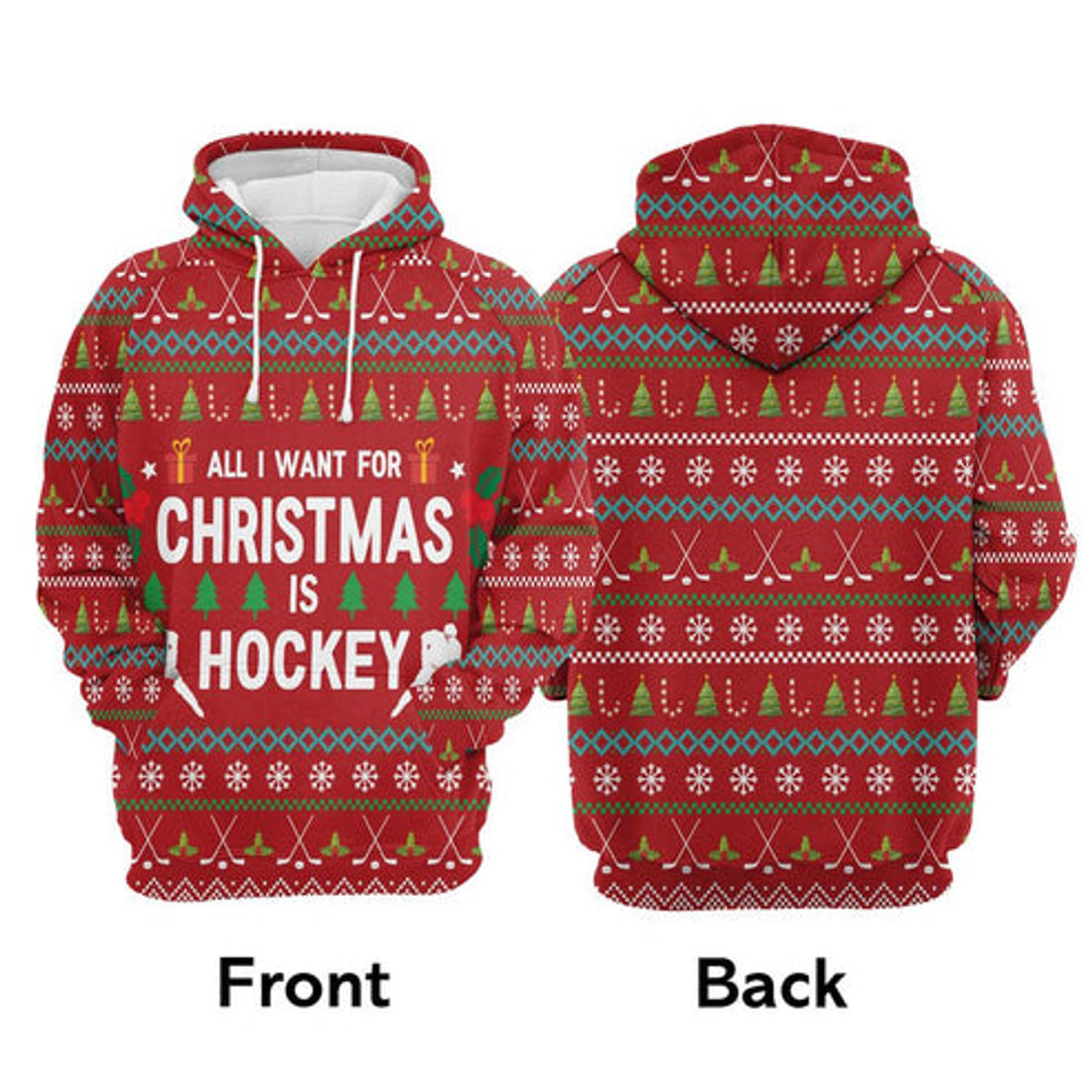 FUNSTUFFPRINT 3D All I Want For Christmas Is Hockey All Over 3D Hoodie and Zip Hoodie
