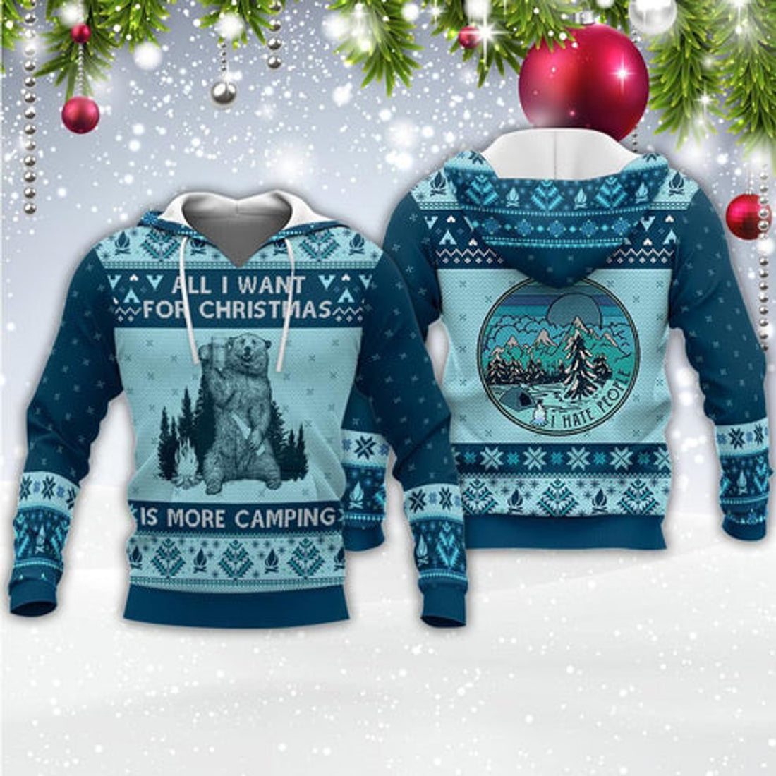 FUNSTUFFPRINT 3D All I Want For Christmas Is More Camping All Over 3D Hoodie and Zip Hoodie
