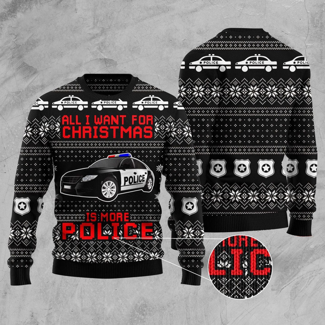 FUNSTUFFPRINT All I Want For Christmas Is More Police Ugly Christmas Sweater, Christmas Sweater, Ugly Sweater, Funny Xmas Sweaters Ugly Sweater
