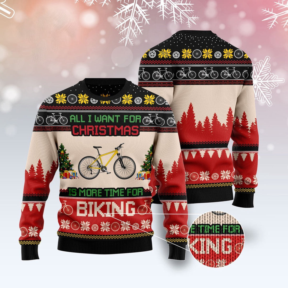 FUNSTUFFPRINT All I Want For Christmas Is More Time For Biking Ugly Christmas Sweater, Christmas Sweater, Ugly Sweater, Funny Xmas Sweaters Ugly Sweater