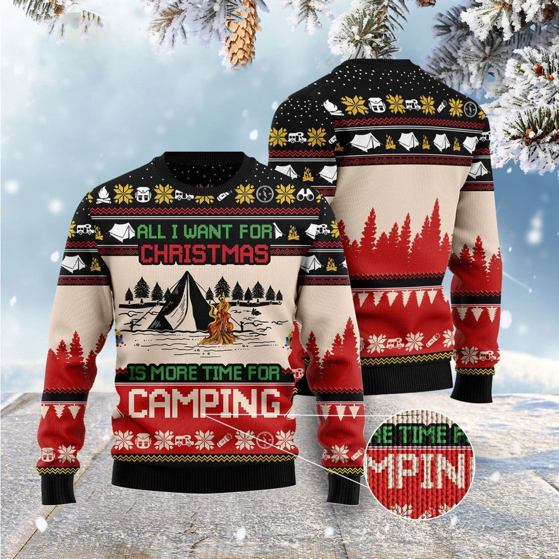 FUNSTUFFPRINT All I Want For Christmas Is More Time For Camping Ugly Christmas Sweater, Christmas Sweater, Ugly Sweater, Funny Xmas Sweaters Ugly Sweater