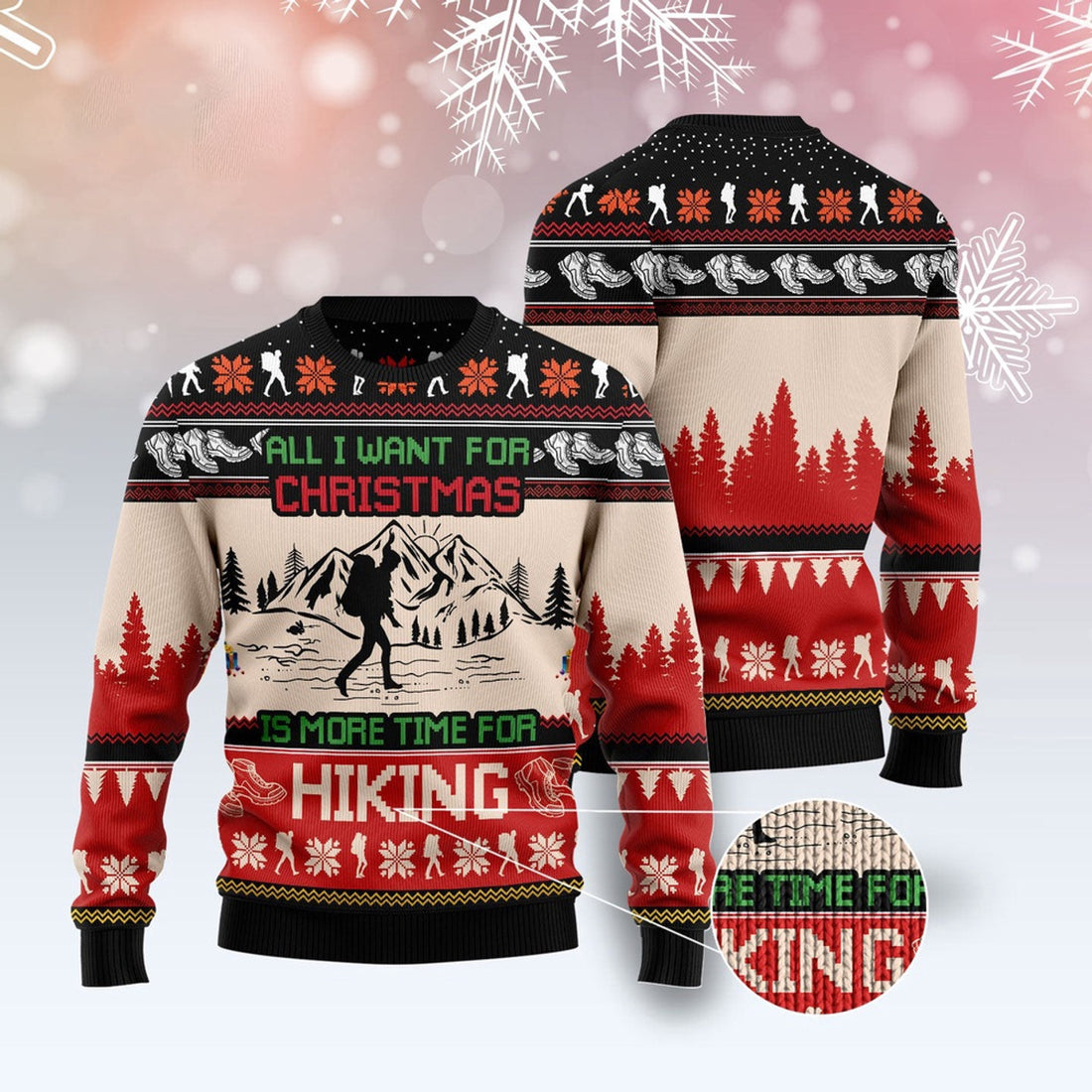 FUNSTUFFPRINT All I Want For Christmas Is More Time For Hiking Ugly Christmas Sweater, Christmas Sweater, Ugly Sweater, Funny Xmas Sweaters Ugly Sweater