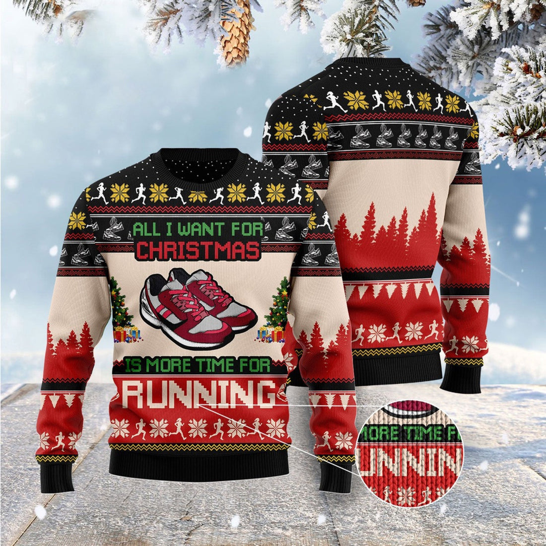 FUNSTUFFPRINT All I Want For Christmas Is More Time For Running Ugly Christmas Sweater, Christmas Sweater, Ugly Sweater, Funny Xmas Sweaters Ugly Sweater