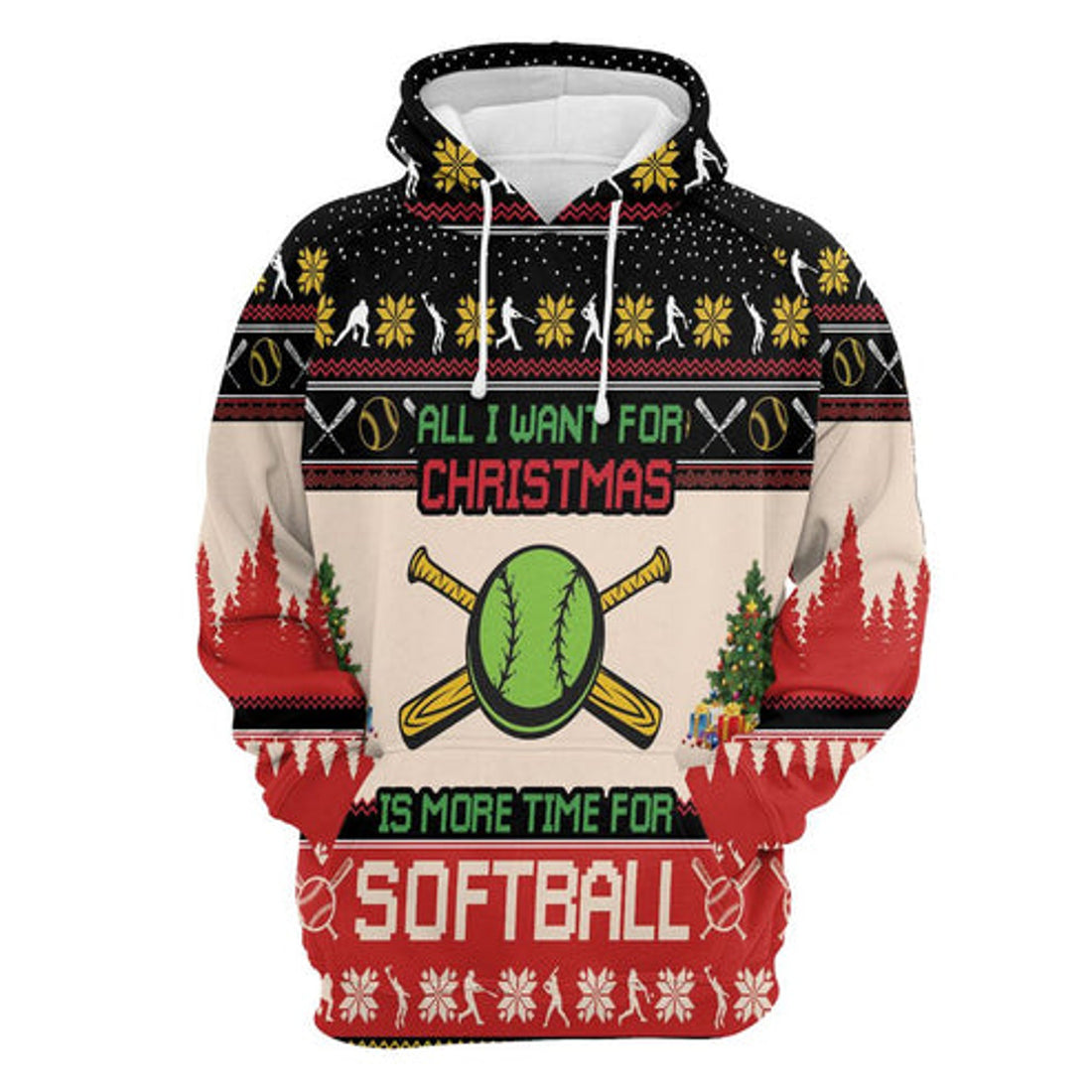 FUNSTUFFPRINT 3D All I Want For Christmas Is More Time For Softball All Over 3D Hoodie and Zip Hoodie