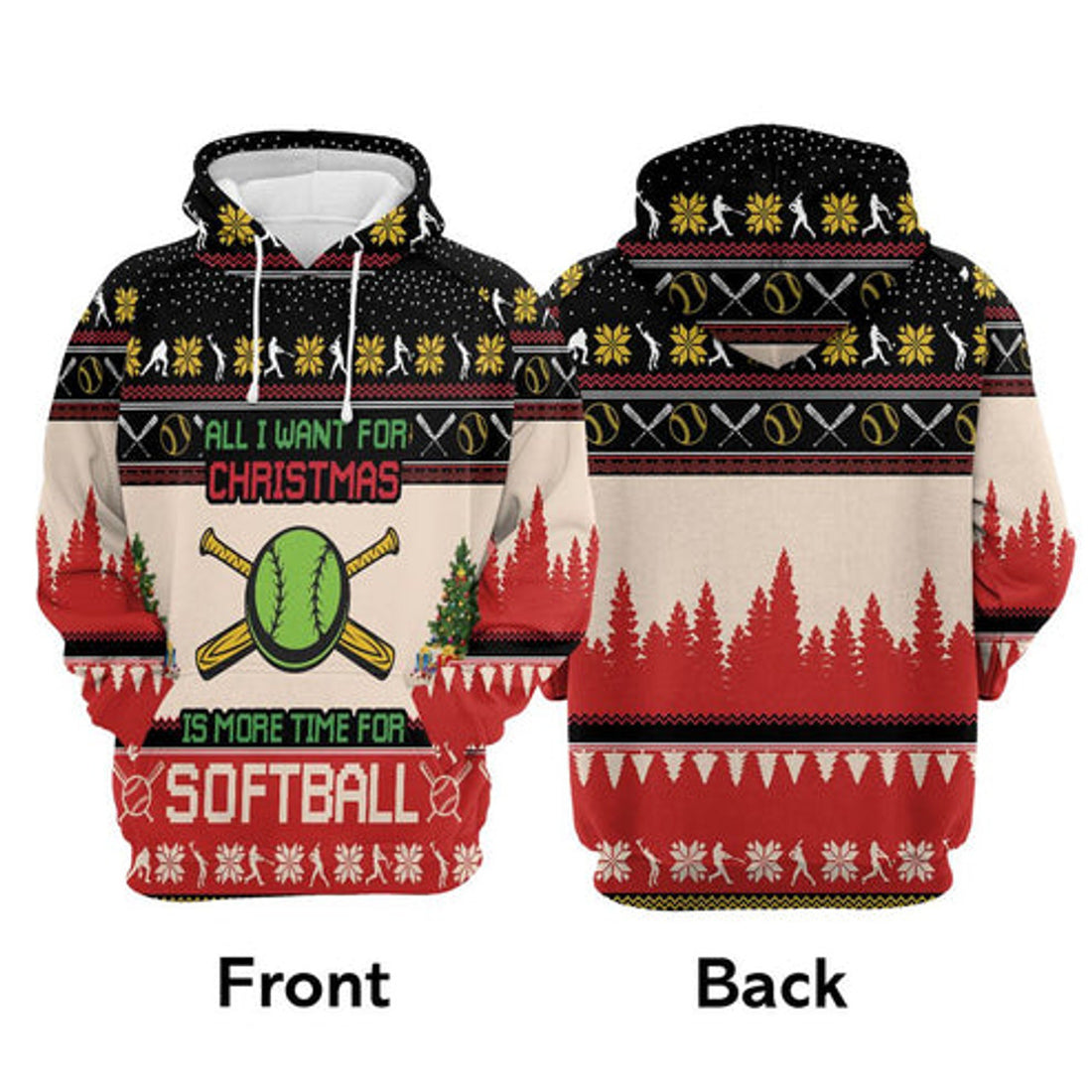 FUNSTUFFPRINT 3D All I Want For Christmas Is More Time For Softball All Over 3D Hoodie and Zip Hoodie