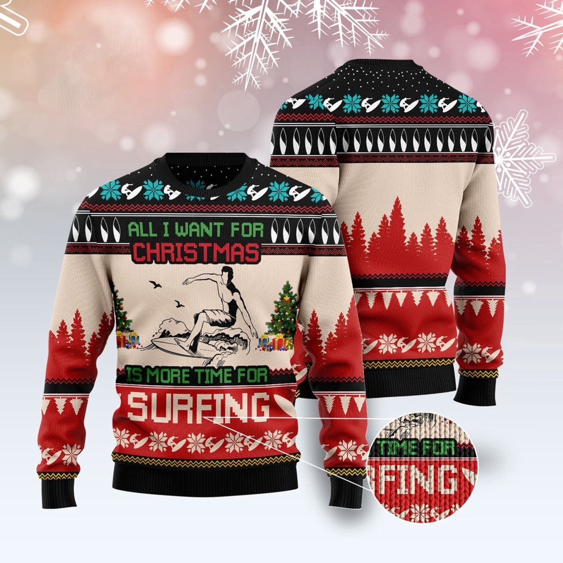 FUNSTUFFPRINT All I Want For Christmas Is More Time For Surfing Ugly Christmas Sweater, Christmas Sweater, Ugly Sweater, Funny Xmas Sweaters Ugly Sweater