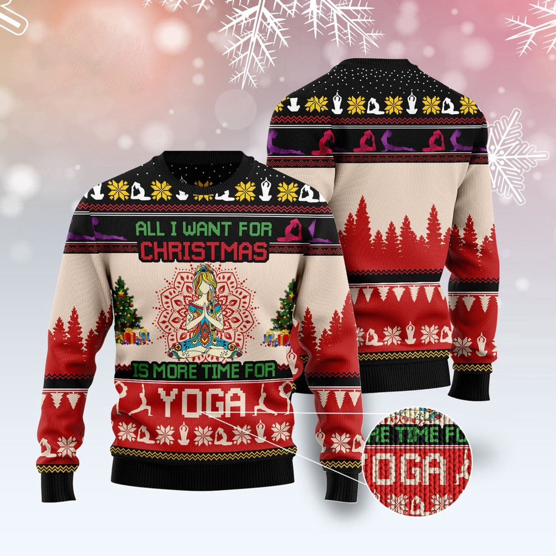 FUNSTUFFPRINT All I Want For Christmas Is More Time For Yoga Ugly Christmas Sweater, Christmas Sweater, Ugly Sweater, Funny Xmas Sweaters Ugly Sweater
