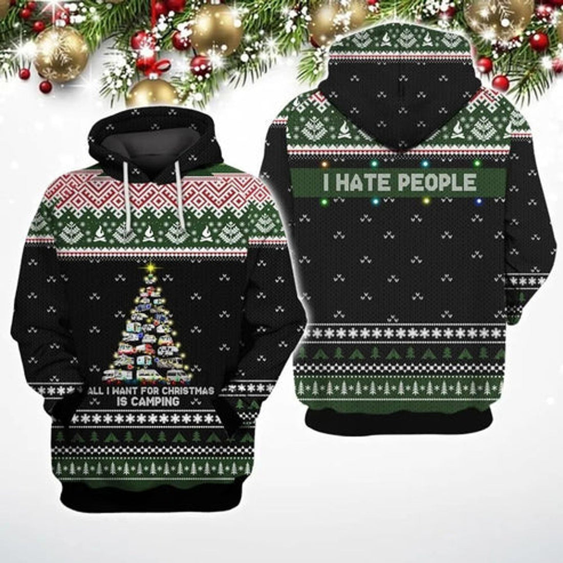 FUNSTUFFPRINT 3D All I Want Ugly Christmas All Over 3D Hoodie and Zip Hoodie